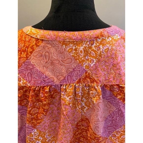 Time and Tru Blouse Plus Sz XL Pink Orange Paisley Boho Peasant Top Cottagecore - Picture 5 of 9